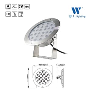 (Project Pre-order) โคมไฟใต้น้ำ ไฟน้ำพุ SS316L กันน้ำ IP68 18W รุ่นWL-UW316-Stand-24W