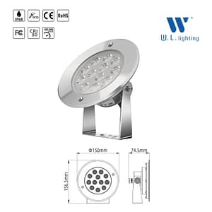 (Project Pre-order) โคมไฟใต้น้ำ ไฟน้ำพุ SS316L กันน้ำ IP68 12W รุ่นWL-UW316-Stand-12W